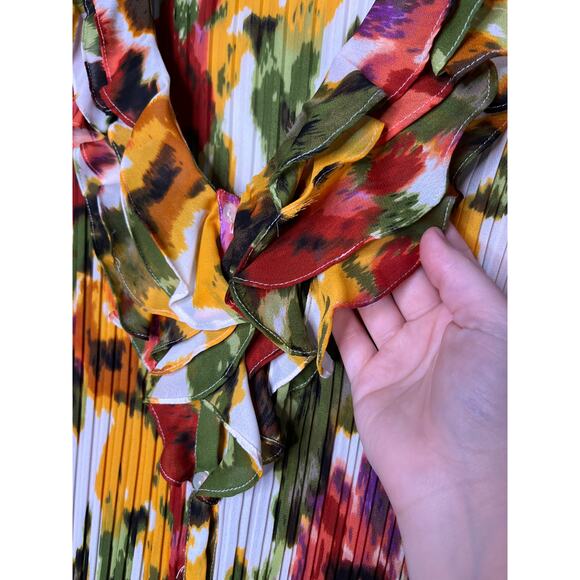 2000s Y2K East 5th Rainbow Fall Watercolor Accordion Fairy Ruffle Boho Shirt XL - Picture 6 of 7